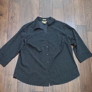 Notations Black & White Polka-dot Button-up Blouse size 2X